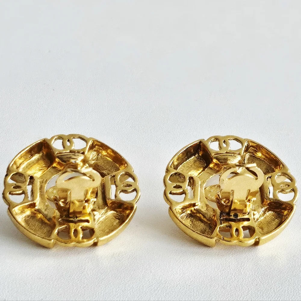 Chanel 24K Gold-plated 4 CC Pearl Earrings